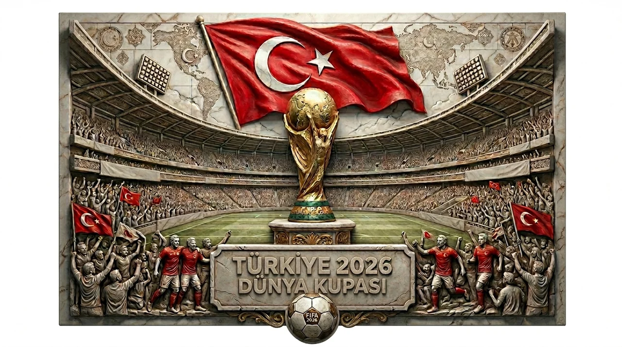 Sunar’s Team Türkiye World Cup source artwork with a flag, trophy and stadium